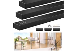 Gyykzz 6'6" Stainless Steel T304 Black Handrail, 3 Pack Rectangular Flat Top Handrail for Indoor Outdoor Deck Stair Cable Railing System, Black Top Rail with 12 Nylon End Cap for DIY Balustrade