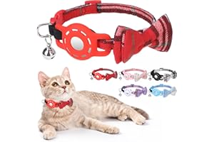 DILLYBUD Airtag Cat Collar with Bells and Bowtie -Safety Elastic Band Kitten Collar for Apple Air Tag Holder- Cute GPS Cat Tracker Collars for Girl Boy Cats and Puppies, Adjustable 8"-12" Red