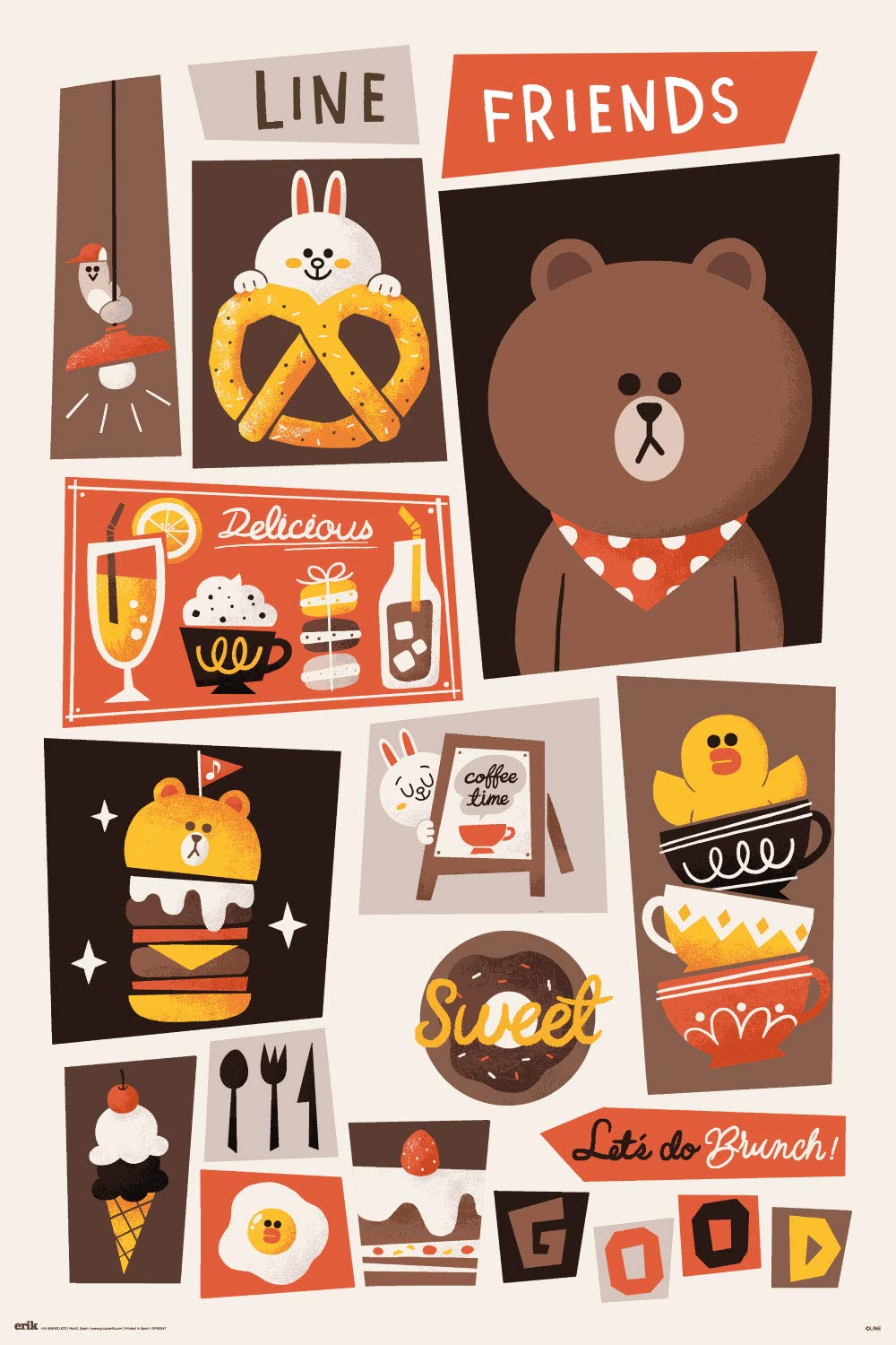 Grupo Erik Poster 91 x 61 cm Line Friends Let's Do Brunch