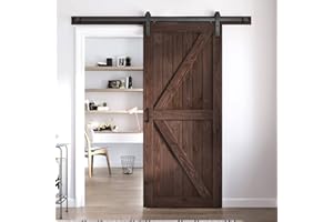 FREDBECK 36in x 80in Brown Barn Door with 6.6ft (79inch) Barn Door Hardware Track Kit and Handle Included, Double Surfaces,Simple Assembly is Required,K-Frame,Coffee