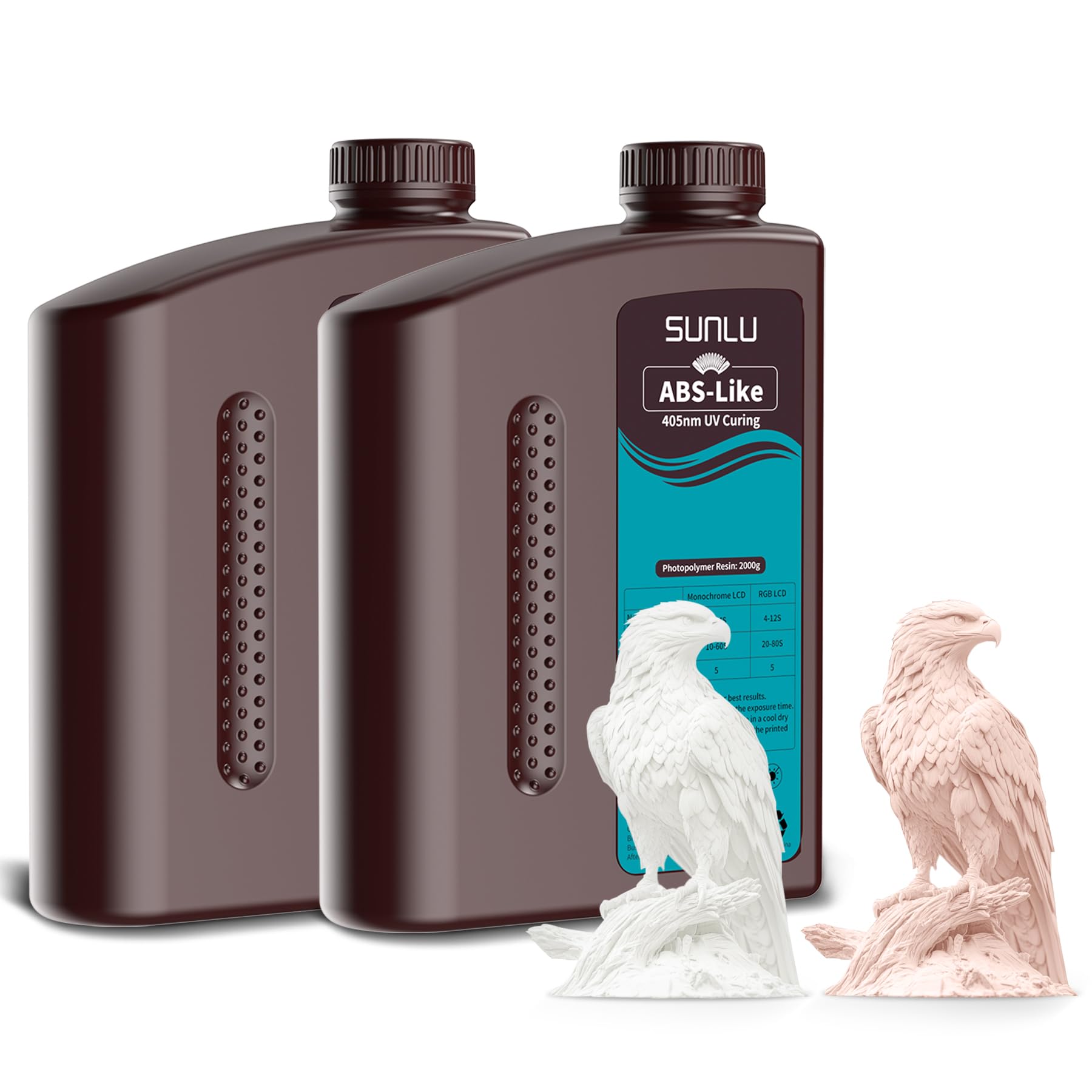 SUNLU 4000G ABS Like Resin, 3D Printer Resin Compatibility for LCD/DLP/SLA 3D Printers, High Toughness & High Precision & Low Shrinkage, (2Pack*2kg White+Beige,4kg in Total)