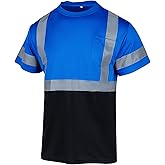 VENDACE Hi Vis Reflective Safety Shirts for Men ANSI Class 1 High Visibility Construction Work T Shirt(Blue,L)