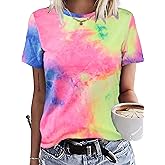 Remidoo Womens Tie Dye Short Sleeve Top Crewneck Summer Loose Fit T Shirt Tee Multicolor XX-Large