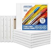 FIXSMITH Stretched White Blank Canvas- 8x8 Inch,Bulk Pack of 12,Primed,100% Cotton,5/8 Inch Profile of Super Value Pack for Acrylics,Oils & Other Painting Media.