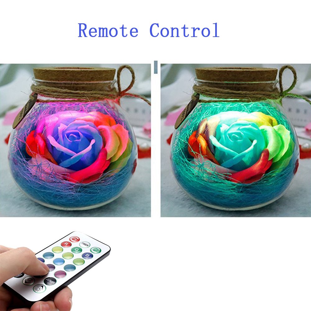 Denshine Preserved Flowers, Eternal Flowers with Light Preserved Flower Rose Eternal Flower Wishing Bottle with Remote Control Creative Gifts-Blue