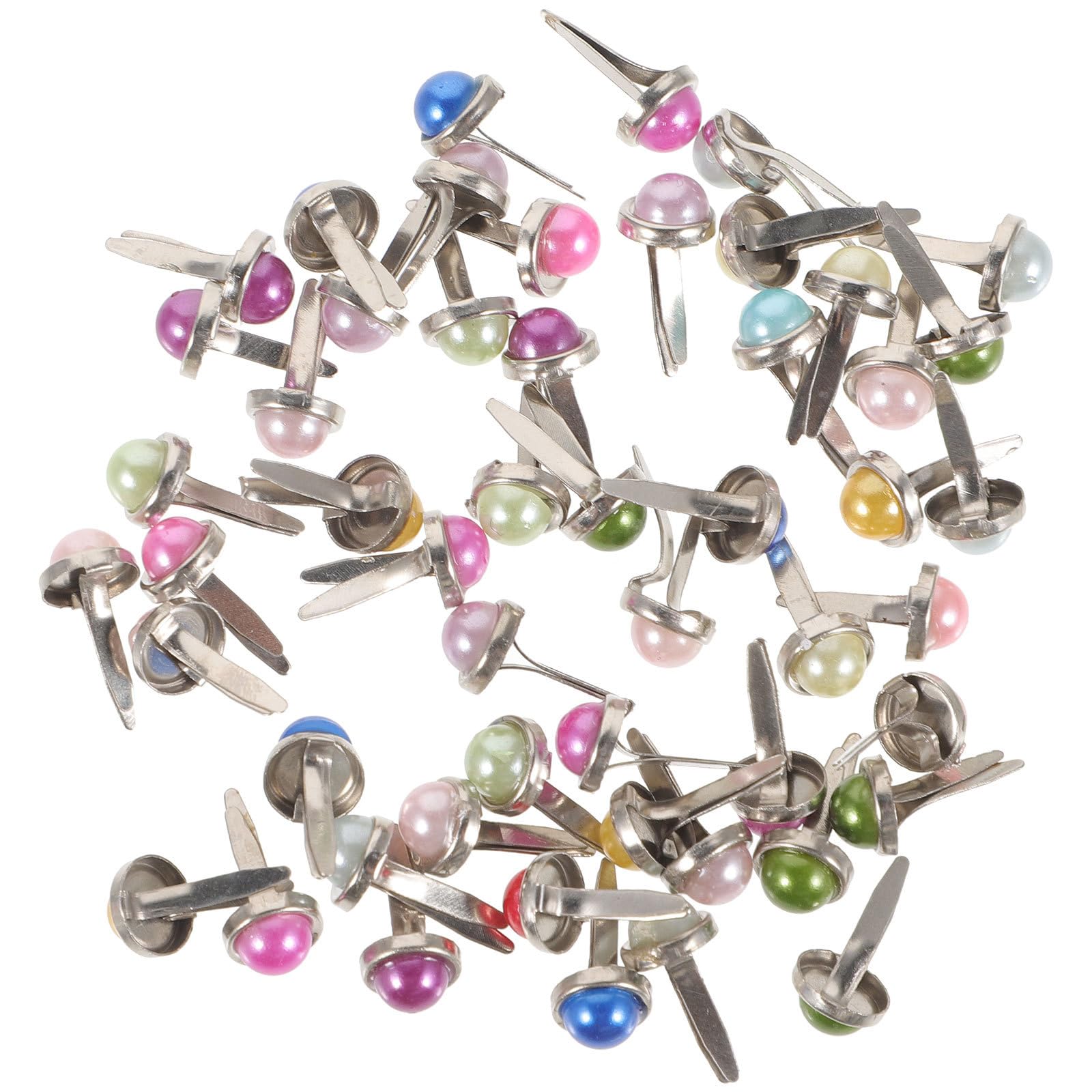 ABOOFAN Mini Brads Pearl Brads Fasteners for Scrapbooking Crafts Making DIY Projects 0.6X0.6 Inch 50Pcs Imitation Pearl Two-Legged Nails