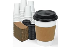 GINKGO [100 Pack] 12 oz Disposable Thickened Paper Coffee Cups with Lids and Sleeves, To Go Hot Coffee Cups for Home, Office,