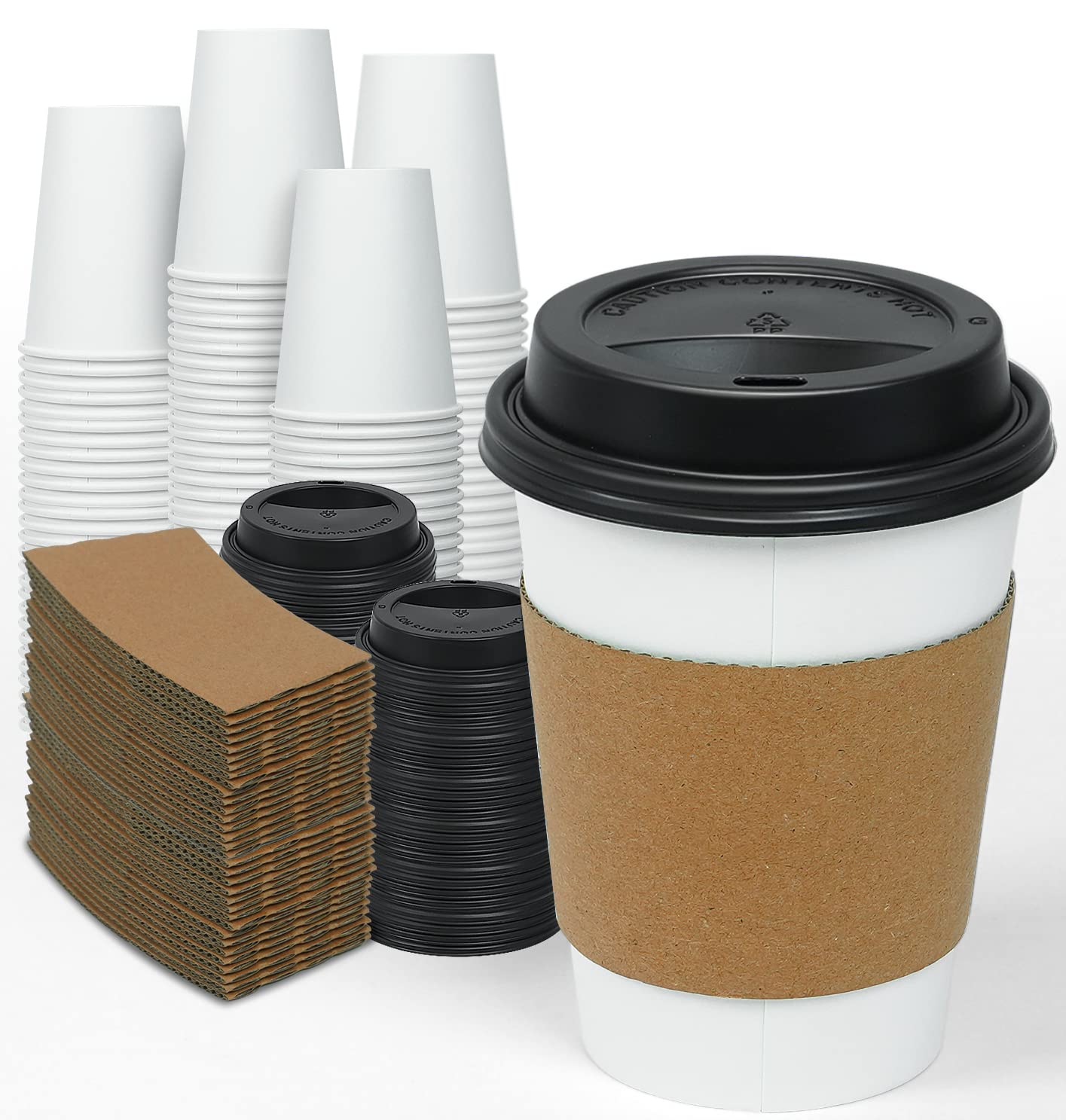 Photo 1 of Ginkgo [100 Pack 12 oz Disposable Thickened Paper Coffee Cups with Lids and Sleeves, To Go Hot Coffee Cups, Hot Chocolate, Cocoa and Coffee Bar Supplies