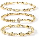 Bohxantium Birthstone Gold Bracelets for Women Non Tarnish Elastic Stackable 14K Gold Plated Ball Beaded Bracelets Trendy Clover Bracelet Stack Friendship Bracelets Dainty Jewelry Gifts for Women