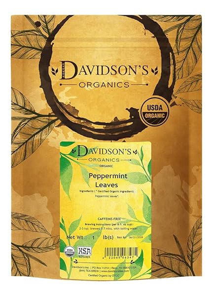 DAVIDSON’S TEA BULK, ORGANIC PEPPERMINT LEAVES, 16-OUNCE BAG