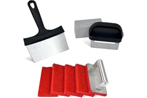 KOOLSTUFFS Griddle Cleaning Kit, 10 PCS Heavy Flat Top Grill Cleaner Tool Set includes 2 Handles, 1 Griddle Scraper, 2 Grill Stone, and 5 Griddle Brush, Professional Grill Accessories for Black-stone Deep