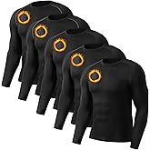 Tecrap 5 Pack Men's Thermal Compression Shirt Fleece Lining Athletic Quick Dry Base Layer Long Sleeve Fitness Top