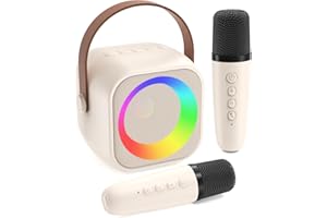 Jeefu Karaoke Machine for Kids, Toys for 3-12 Years Old Girls Gifts, Kids Karaoke Microphone Machine Toy, Best Fun Christmas Birthday Gifts for 5 6 7 8 9 10 11 Years Teens Girl Boys Beige 2 Mic