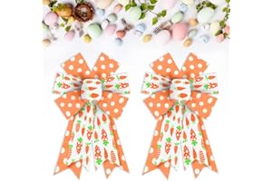 HEUREPPY 2pcs Easter Wreath Bows Easter Decor Bow Orange White Spots Carrots Burlap Bows for Wreaths, Easter Ribbon Bows Tree Topper Bows for Easter Day Home Indoor Outdoor Decoration Wreath Ornament Supplies