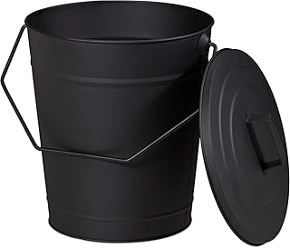Relaxdays Ascheeimer mit Deckel, Abkühlen und Transportieren heißer Glut, Kamine, Öfen, Grills, 12 Liter, Stahl, schwarz, 1 Stück