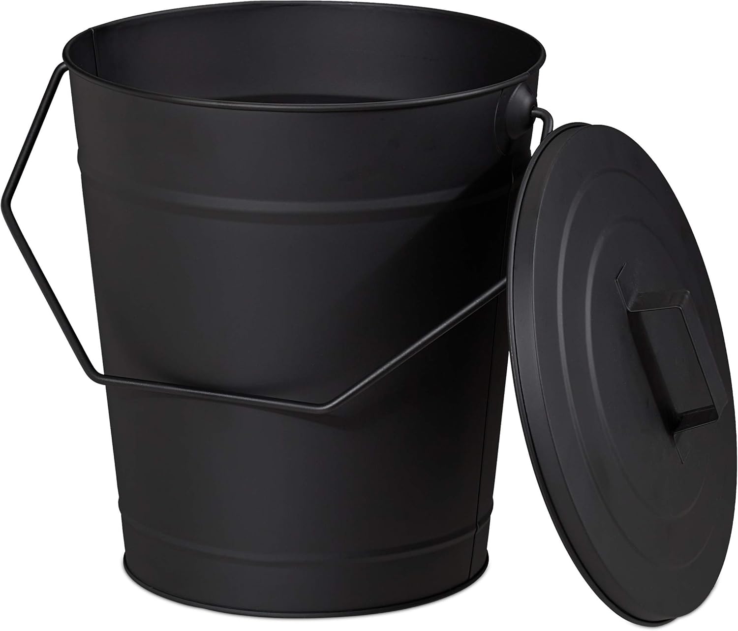 Relaxdays Ascheeimer mit Deckel, Abkühlen und Transportieren heißer Glut, Kamine, Öfen, Grills, 12 Liter, Stahl, schwarz, 1 Stück