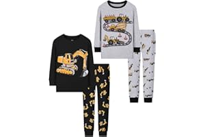 Joyond Boys' 4-Piece Snug Fit Cotton Pajama Set Size 2T-12Years, Kids Boys Long-Sleeve Clothes Top and Pants Sleepwear Sets