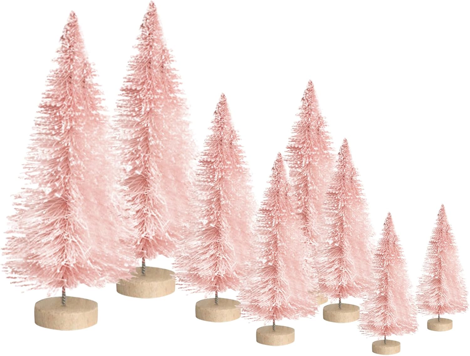 Trees - Bottle Brush Trees 8PCS Artificial Mini Christmas Tree with Wooden Base Frosted Sisal Mini Pine Xmas Tree DIY Crafts Ornaments Winter Decorations for Home Party Decor