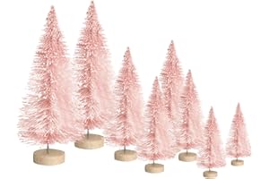 MARITOWN Bottle Brush Trees 8PCS Artificial Mini Christmas Tree with Wooden Base Frosted Sisal Mini Pine Xmas Tree DIY Crafts Ornaments Winter Decorations for Home Party Decor