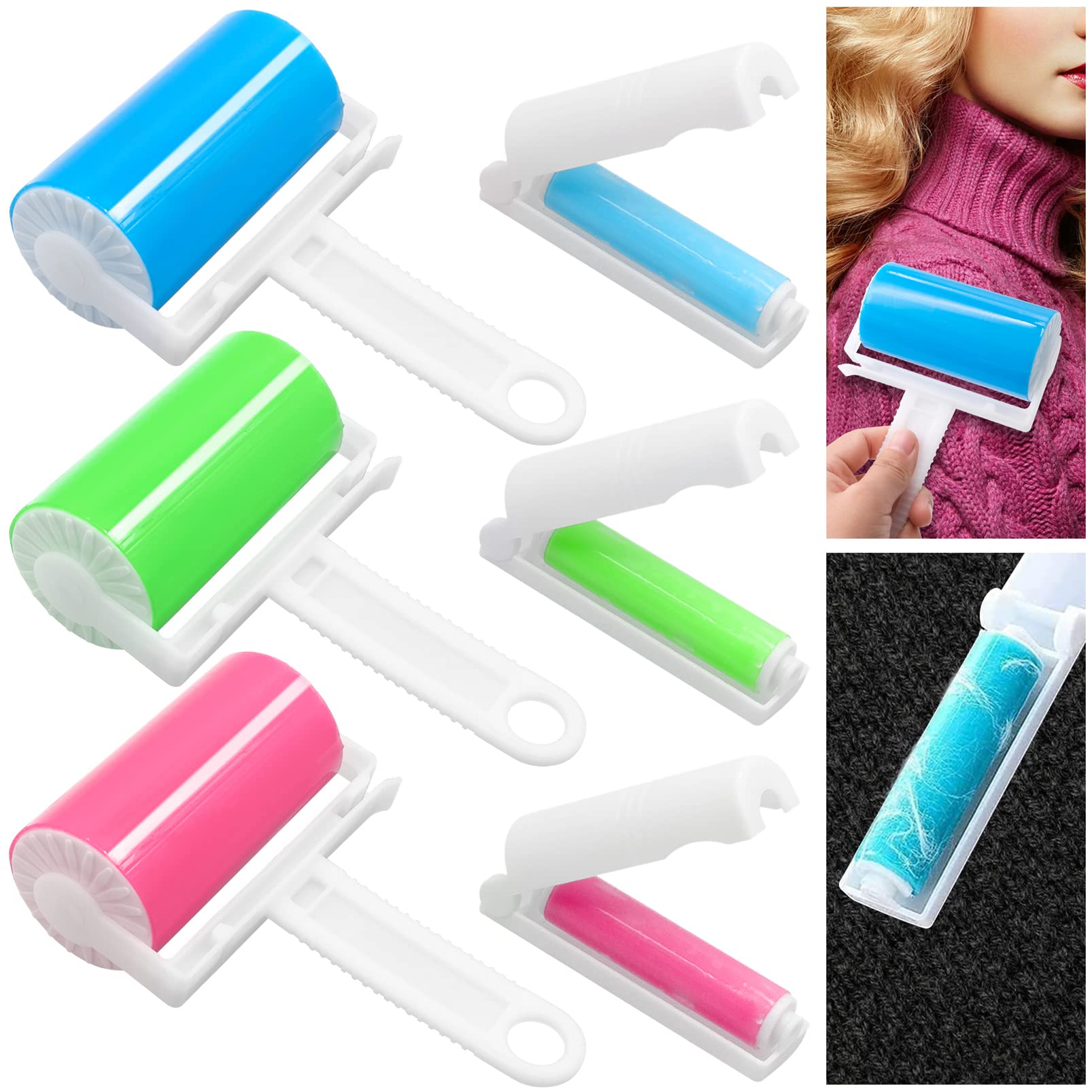 JJQHYC 6 pcs Lint Rollers Washable Reusable Sticky Lint Roller for Removing Fluff Cat Hair Dog Hair from Clothes