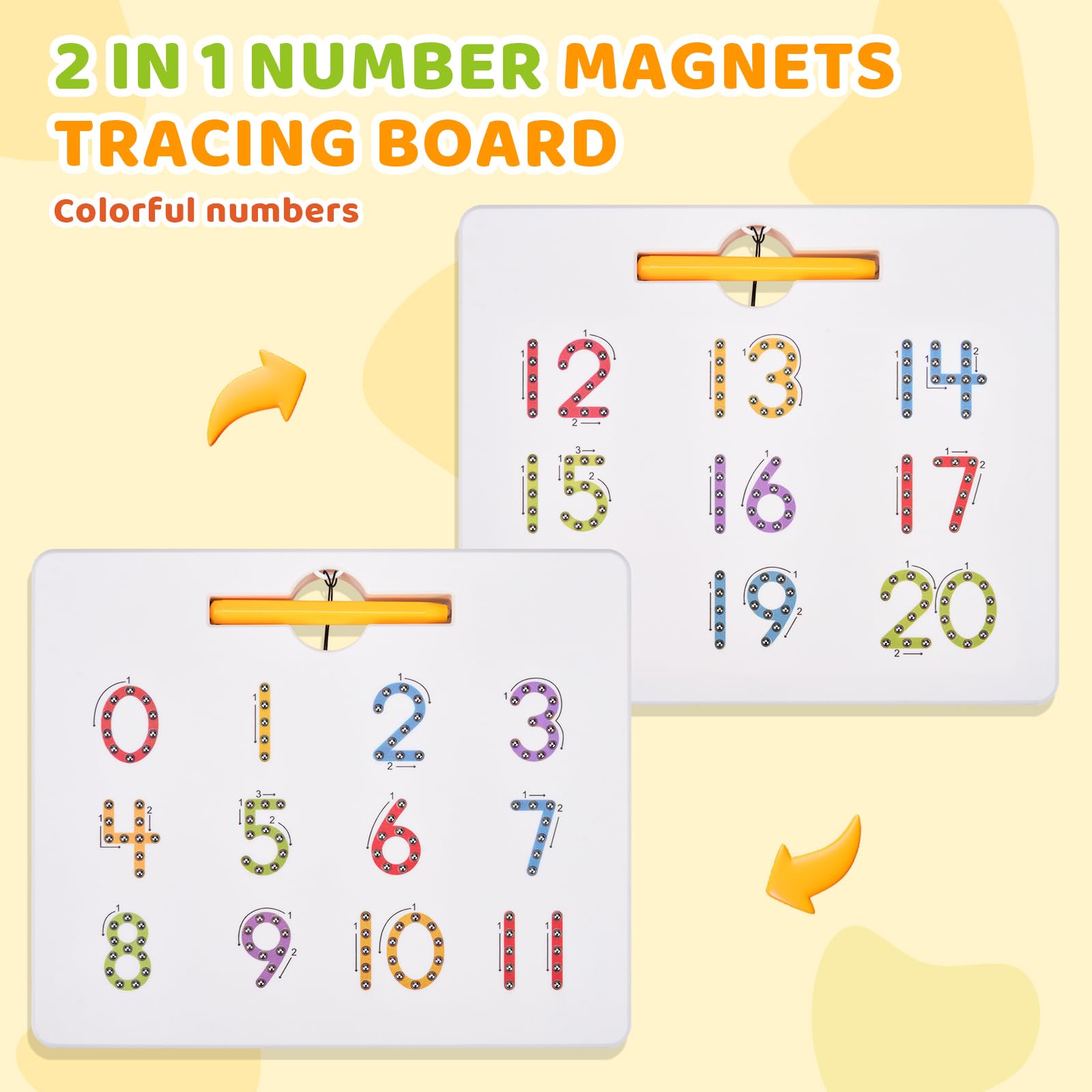 GAMENOTE Magnetic Number Tracing Board, 2 in 1 Double Sided Numbers 1-20 Writing Board for Toddlers & Kids, Preschool Handwriting Learning Toys, Educational Math Manipulatives