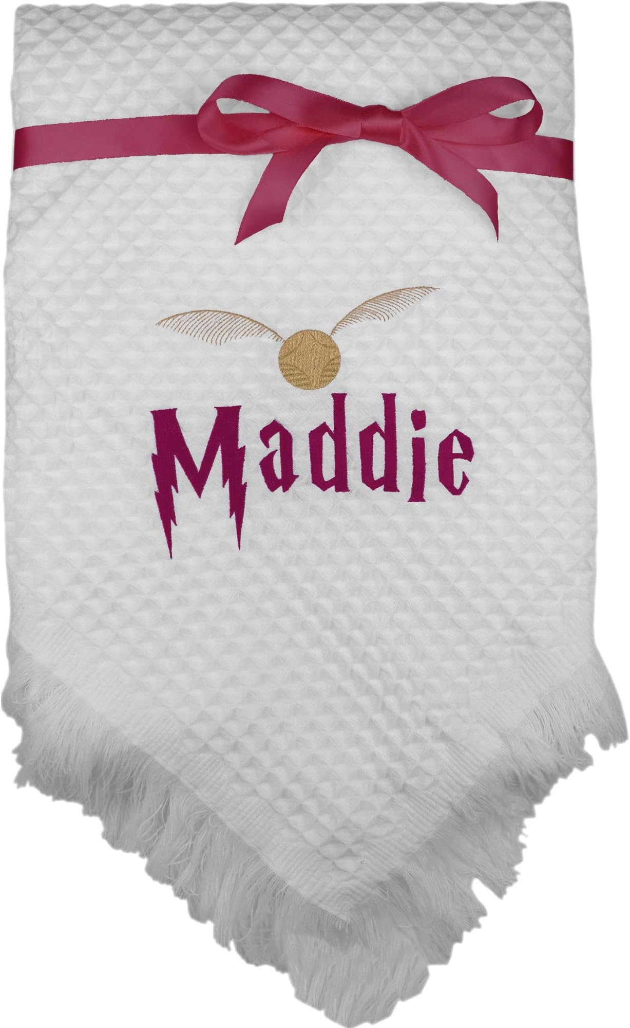 TeddyTsPersonalised Magical Wizard Shawl Blanket with Name Embroidery (Burgundy & Gold)