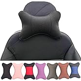 Thomakoo Car Neck Pillows 2pcs Pack Car Headrest Pillow Pu Leather Car Cervical Pillows for Traveling Car Pillows Filled by Fiber (Black)