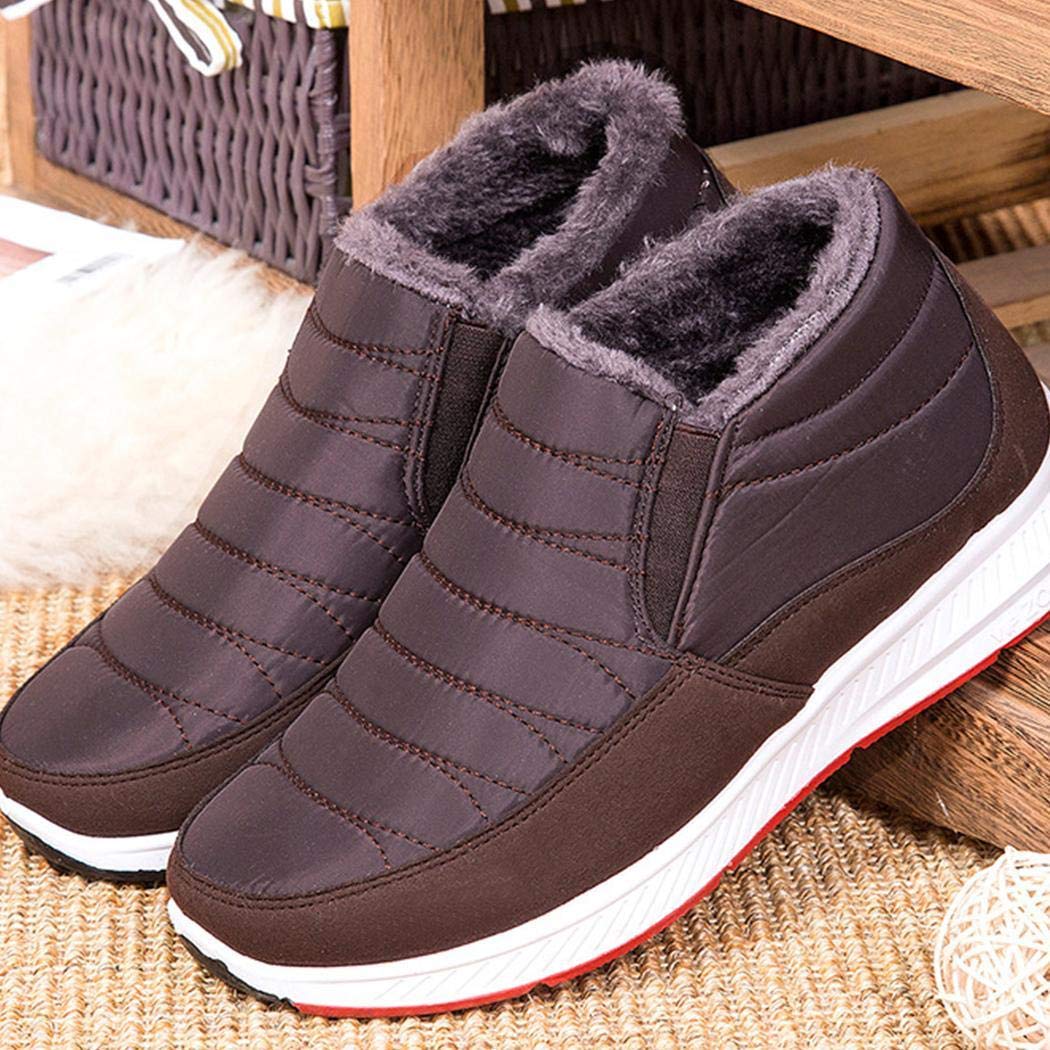 pairris Couple Casual Thick Fluff Lined Snow Boots Flat Heel Round Toe Winter Footwear Lace-ups Coffee