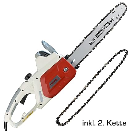 IKRA 71207203 Elektro Kettensäge IECS 1835, Schnittlänge 36cm, inkl. 2. Sägekette, 1800 W, Grau/Rot/Weiß