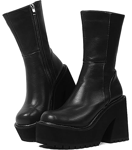 Amazon.com | Tscoyuki Women's Pointed Toe Platform Mid Calf