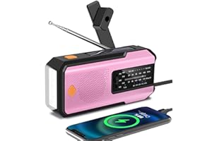 WENBELLE Emergency Hand Crank Radio with 3 LED Flashlight, AM/FM/NOAA Portable Weather Radio with Phone Charger, Solar Powered USB Charged Radio for Indoor Outdoor Camping, SOS Alarm (WB01 Pink)