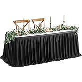 Wish Care 6ft Long Black Table Skirt for Rectangle Tables Decorations - Wrinkle Resistant Polyester Pleated Table Skirting Desk Skirts for Office Baby Shower Birthday Party Wedding Banquet