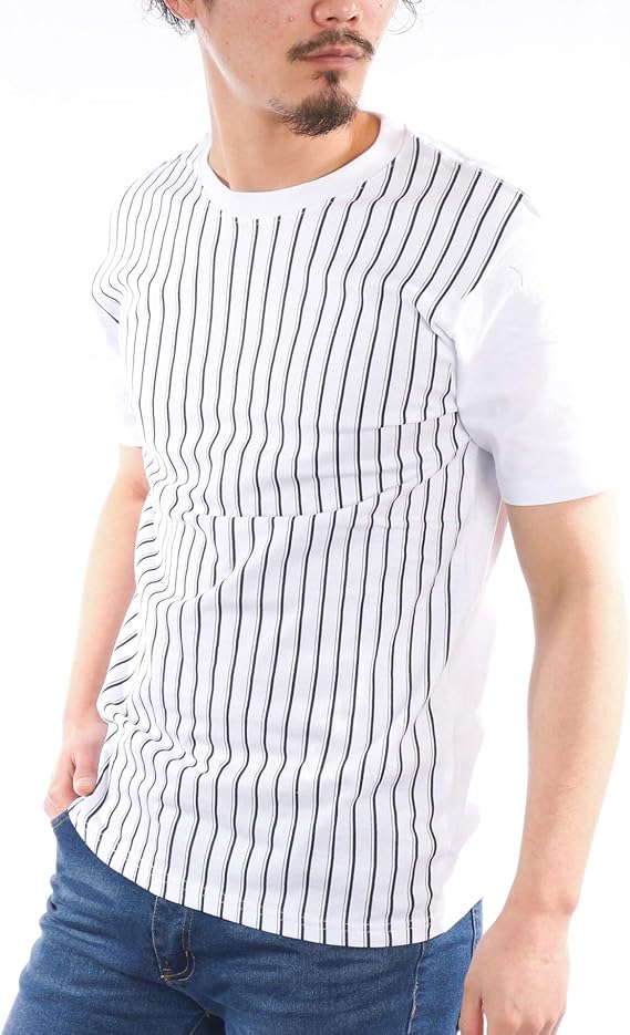 Amazon バルセドス Barcedos 半袖tシャツ メンズ クルーネック ストライプ柄 マルチストライプ 立じま 白 紺 春 夏 プリント Tシャツ カットソー トップス スリム お洒落 Tシャツ カットソー 通販