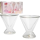 Paris Hilton 2-Piece Martini Glass Set, Double Wall Glass Design, Great for Martinis, Cocktails, Cosmopolitans, Margaritas, 7-Ounce, Clear