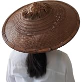 xihexi Handmade Bamboo Sun Hat Straw Hat Dia.18.5 Inches Depth 5 inches