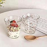 Pennypan 2PCS Cute Floral Glass Cups, Vintage Farmhouse Teacups, Withstands -20℃ to 150℃, Aesthetic French Country Pink Rose Glass Coffee Cups, Gift for Women Girls Sisters Mom and Friends