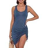 Lecieldusoir Women's Sleeveless Swimsuit Coverup Sheer Beach Cover Up Drawstring Tank Bathing Suit Cover Up