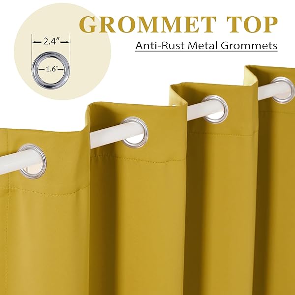 ROOM DARKENING CURTAINS 94 INCHES LONG GROMMET THERMAL INSULATED DRAPES WINDOW TREATMENT CURTAINS FOR BEDROOM(2 PANELS, W52 X L94 INCH, GOLDEN PALM)