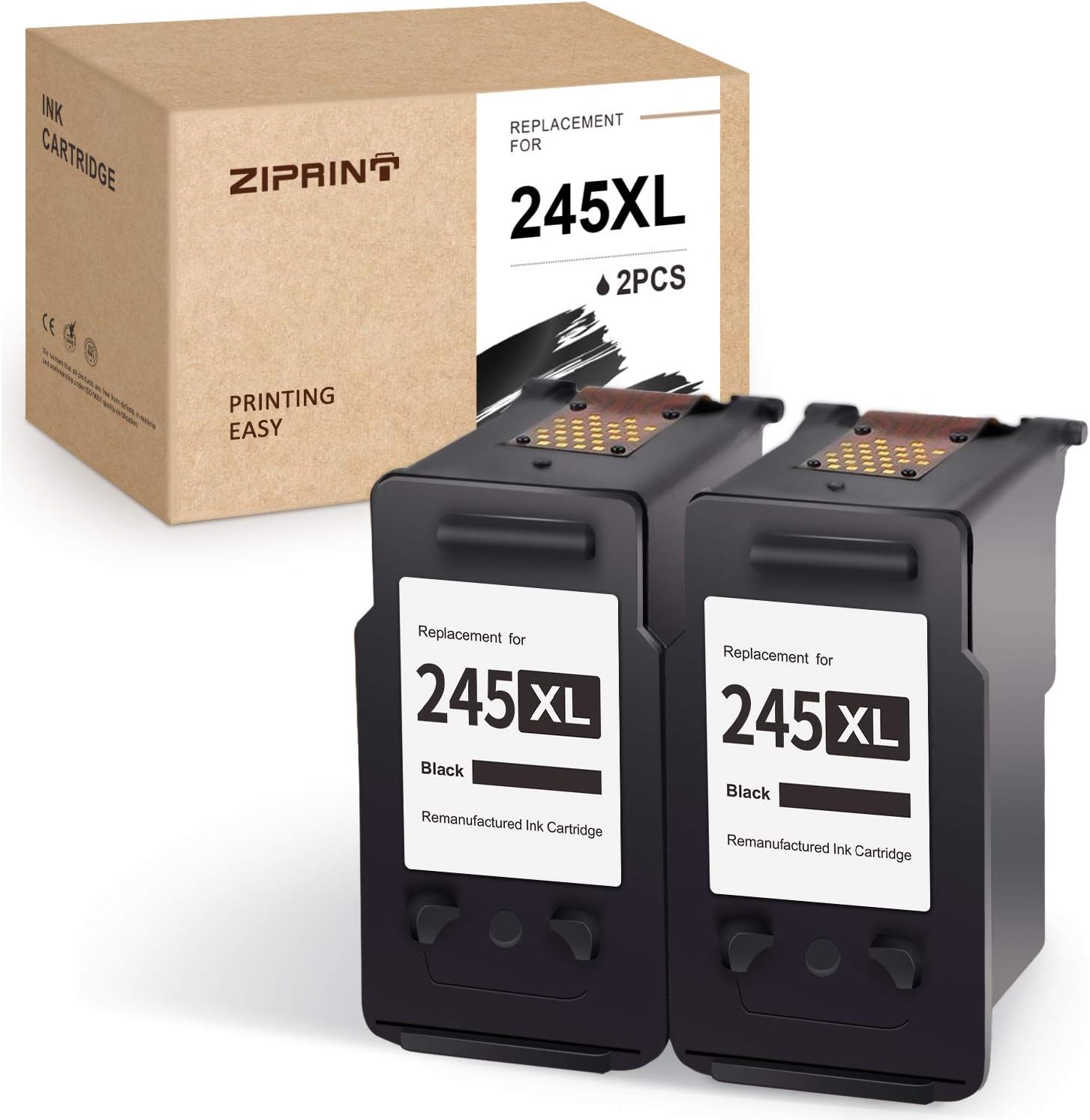 ZIPRINT Remanufactured Ink Cartridge Replacement for Canon 245XL 245 PG-245XL PG-243 for Canon MX492 MX490 TS3120 MG2520 MG2922 MG2920 MG2525 MG2420 MG3020 MG2924 Printer (Black, 2-Pack)