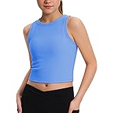 JOCMIC Girls Tank Tops Kids Athletic Tank Ribbed Knit High Neck Crop Tops for Gym Yoga