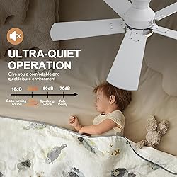 KENSID 42 Inch White Ceiling Fans with Lights and