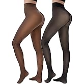 HONGTEYA 2 Pairs Fleece Lined Tights Women - Warm Sheer Pantyhose Fake Translucent Tights Winter Thermal Leggings