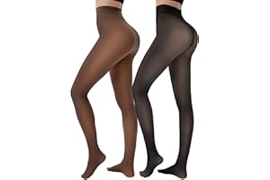 HONGTEYA 2 Pairs Fleece Lined Tights Women - Warm Sheer Pantyhose Fake Translucent Tights Winter Thermal Leggings