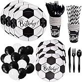DYLIVeS 192 Pcs Soccer Birthday Party Supplies, Soccer Themed Party Decorations Soccer Party Favors Packs Disposable Tableware for Kids, 8" Paper Plates Cups Napkins Straws Balloons Cutlery, Serve 24