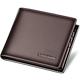 LAORENTOU Men's Wallets Genuine Leather Mens Bifold Wallets with Zipper Coin Pocket Casual Men Purse Slim Wallet