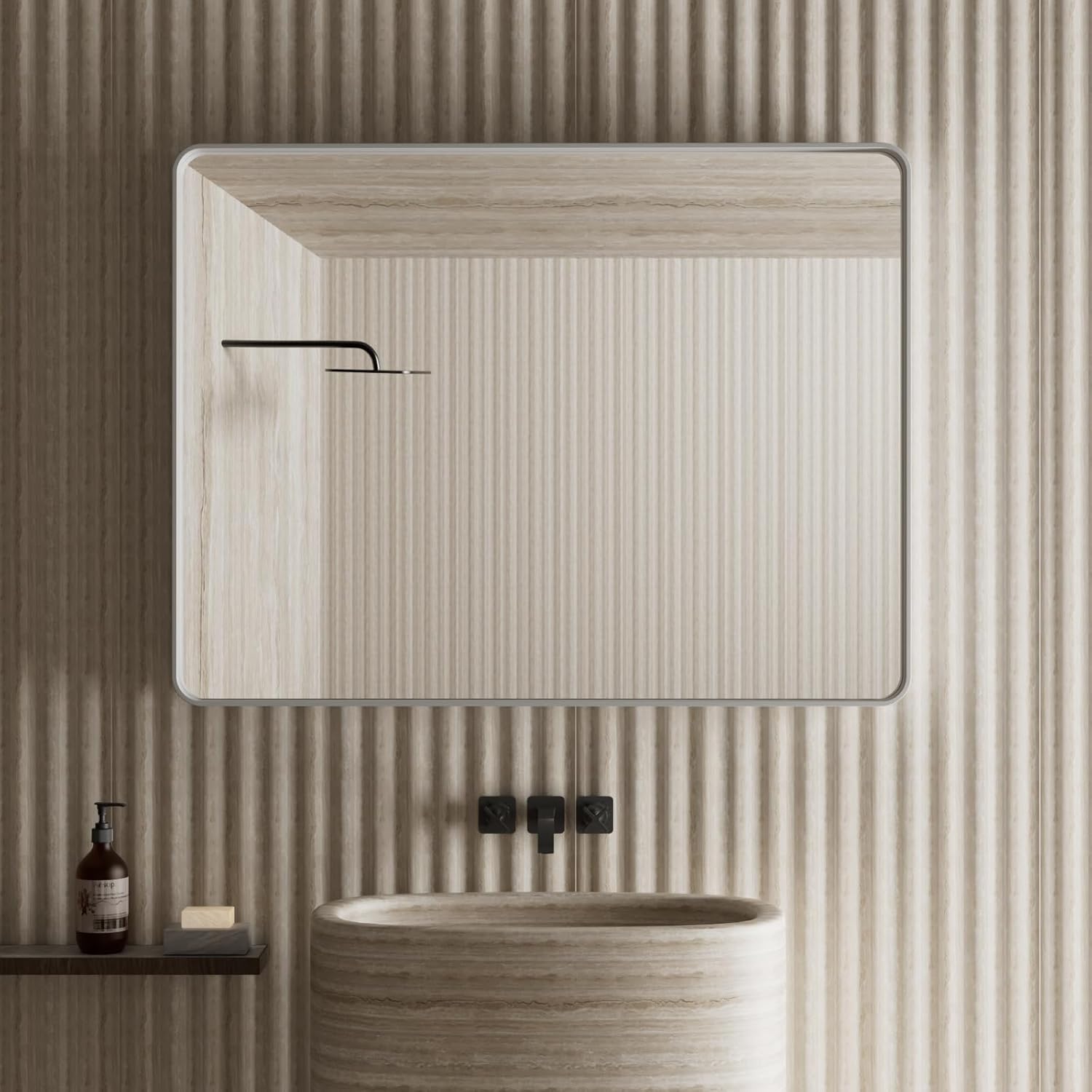 Mirrors - JISOSO Silver Bathroom Mirror for Wall, 24 x 36 Inch Rectangular Metal Framed Mirror, Modern Wall Mounted Vanity Mirror for Bathroom, Rounded Corner,Tempered Glass (Horizontal/Vertical)