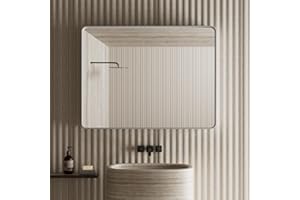 JISOSO Brushed Silver Bathroom Mirror for Wall, 24 x 36 Inch Rectangular Metal Framed Mirror, Modern Wall Mounted Vanity Mirror for Bathroom, Rounded Corner,Tempered Glass (Horizontal/Vertical)