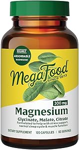 MegaFood Magnesium Glycinate, Citrate & Malate 300mg Supplement - Highly Absorbable Blend to Support Heart, Nerve Health & Re