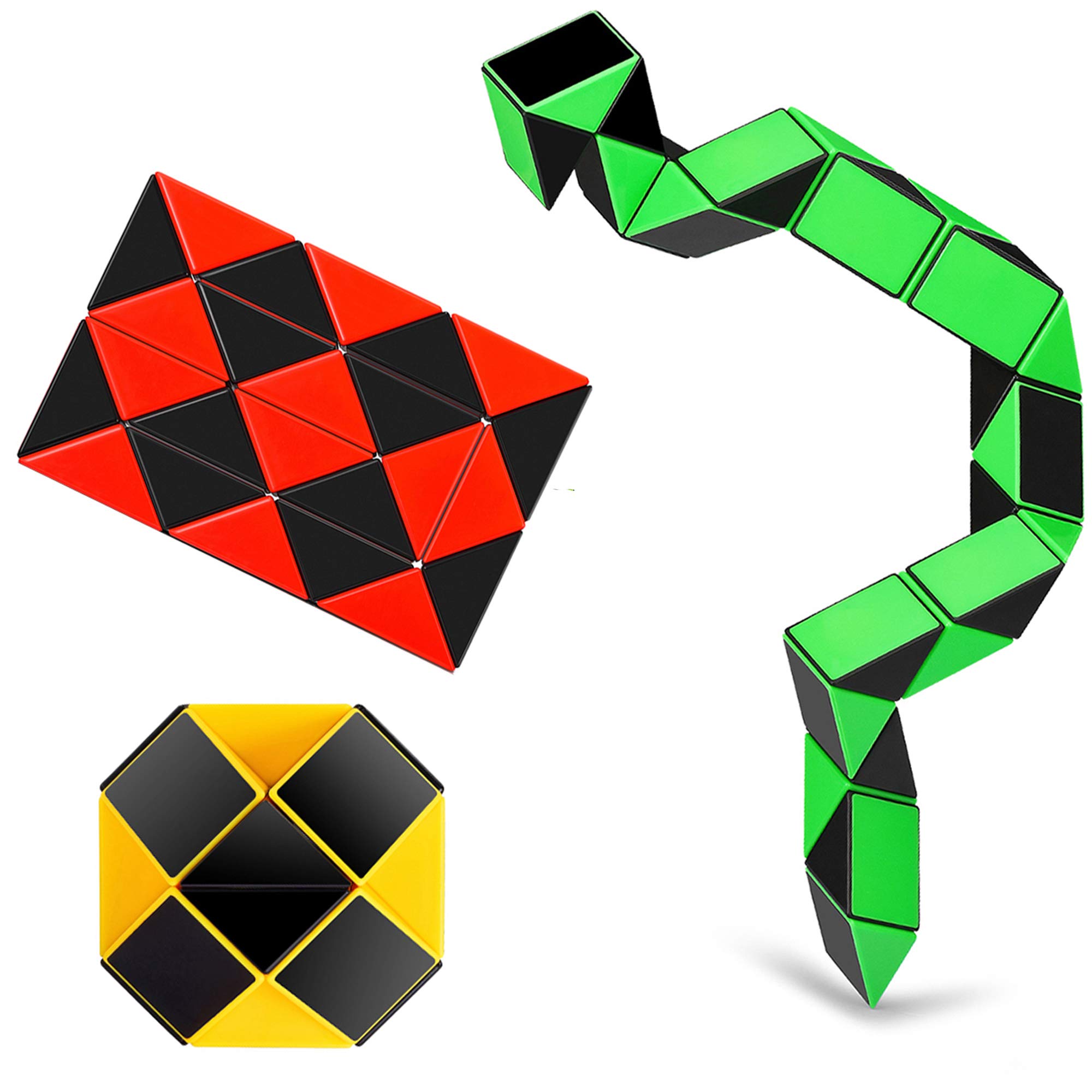 Speed Cube Snake Ruler Cube Puzzle Pack | 24 Wedges Twist Puzzle Toys | 3 Magic Snake Cubes Collection in 1 Box | Stickerless Cube Toys