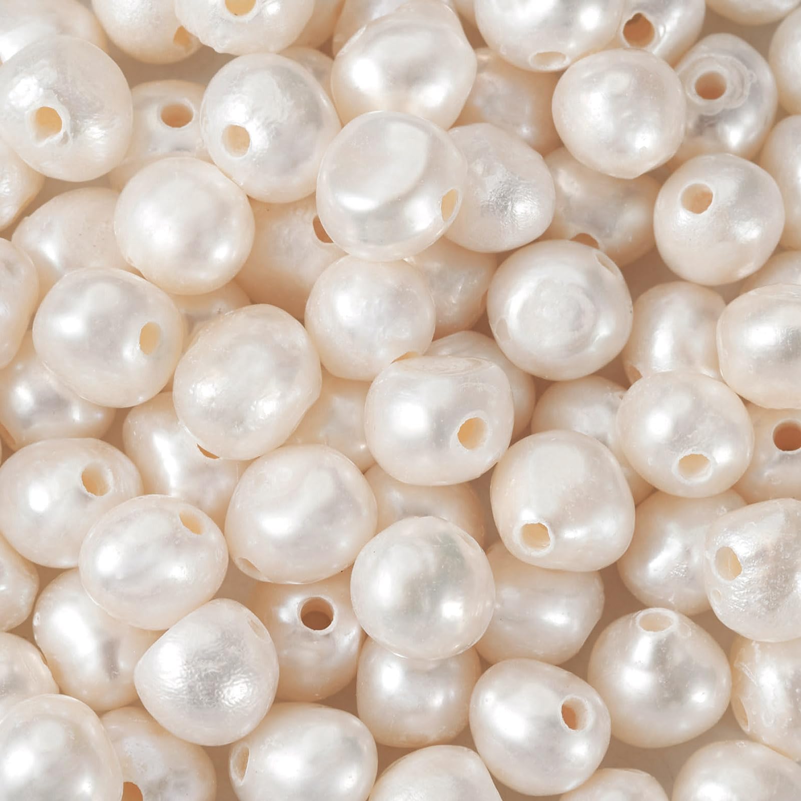Beadthoven 100pcs 7-8mm Natural Freshwater Pearl Beads 1.6mm Big Hole Nuggets Shape Baroque Pearls for Bracelet Leather Cord Beading Jewelry Making